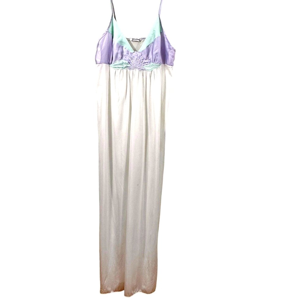 Yolande Womens Nightgown S Maxi Lingerie Sleepwear Flower White Multi Color Vtg